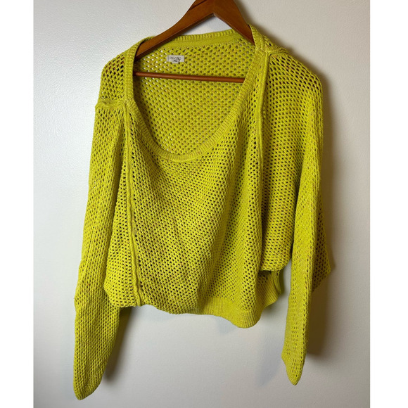 Pilcro Womens Open-Stitch Crewneck Jumper Sweater Pullover Yellow Size XL - Picture 4 of 8